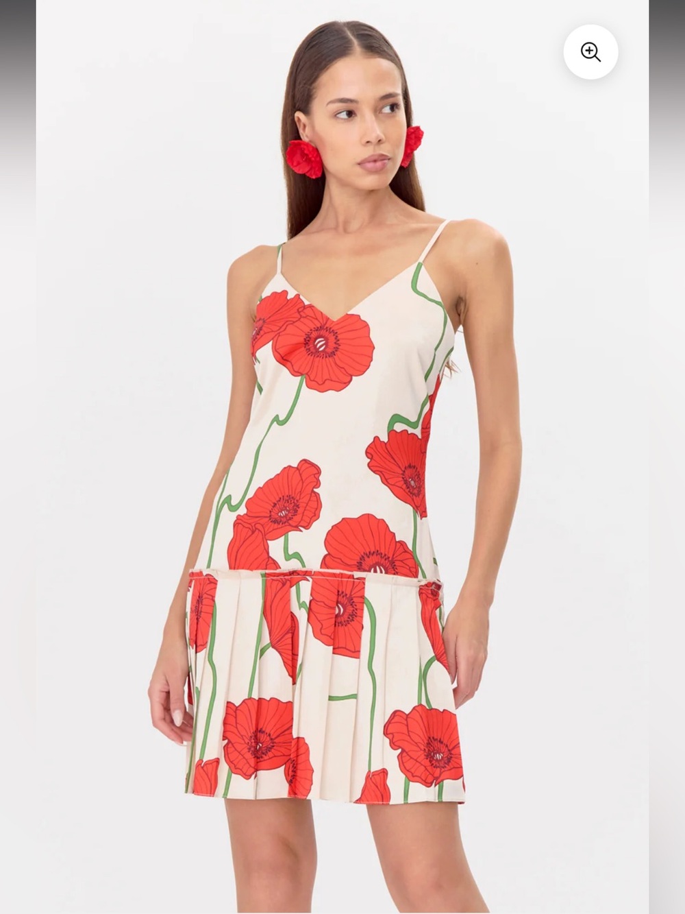 adelyn rae camila red & cream floral print satin pleated slip mini dress small